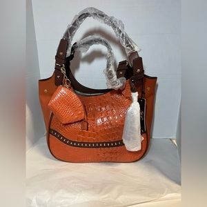 Madi Claire "Jade" Croco Embossed Leather Tote w/ Coin Purse & Tassel
Keychain